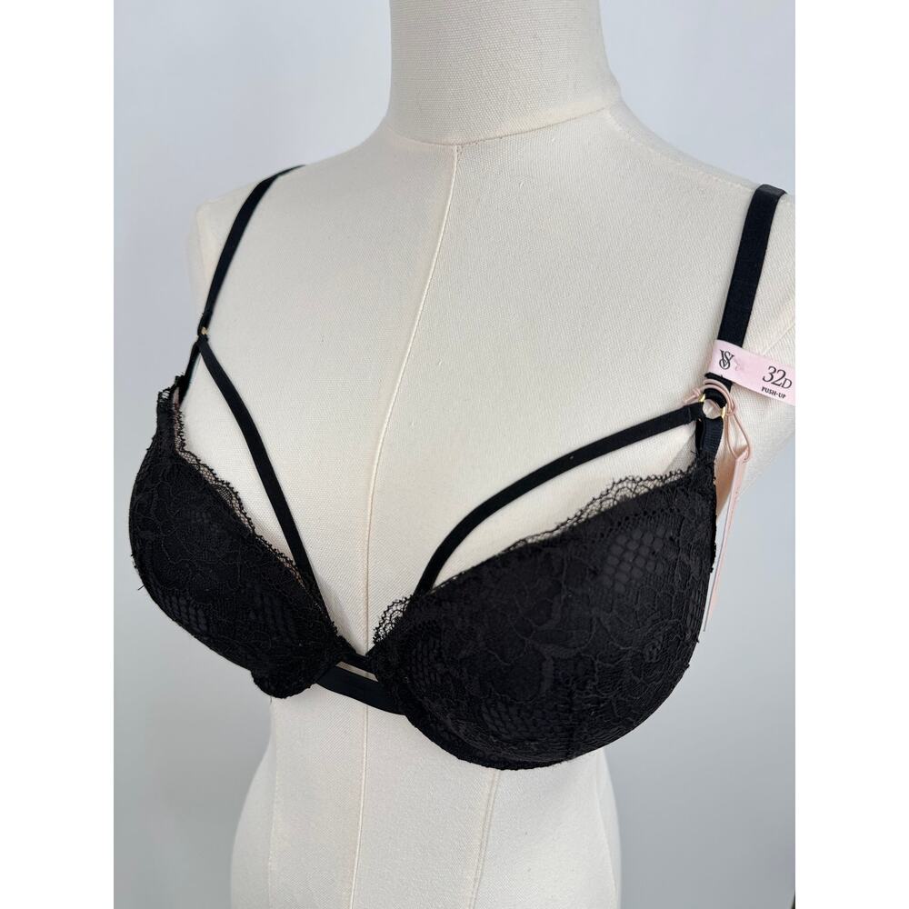 Victoria's Secret bra women's 32D very sexy push up underwire padded black lace